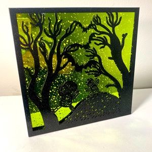 Hallmark Frank & Fright Glass Metal Skeletons & Bats Halloween Tealight Screen